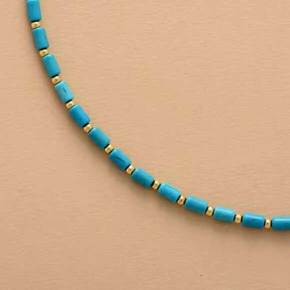 NWT Boho Beaded Choker Necklace Turquoise & 18K Gold Plated Beads 16” Western - Picture 2 of 11